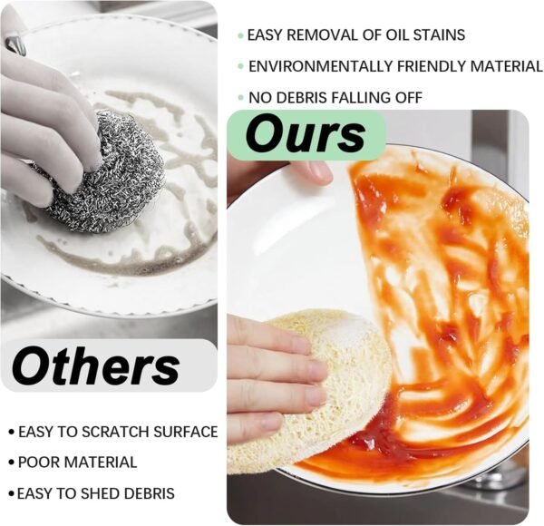 Natural Loofah Dish Sponge, Natural Kitchen Biodegradable Compostable Cellulose Loofah Scrub Sponge, Dual Sided Reusable Non Scratch Cleaning Sponge for Cleaning Kitchen, Bathroom, Household, 3 Pcs - Image 4