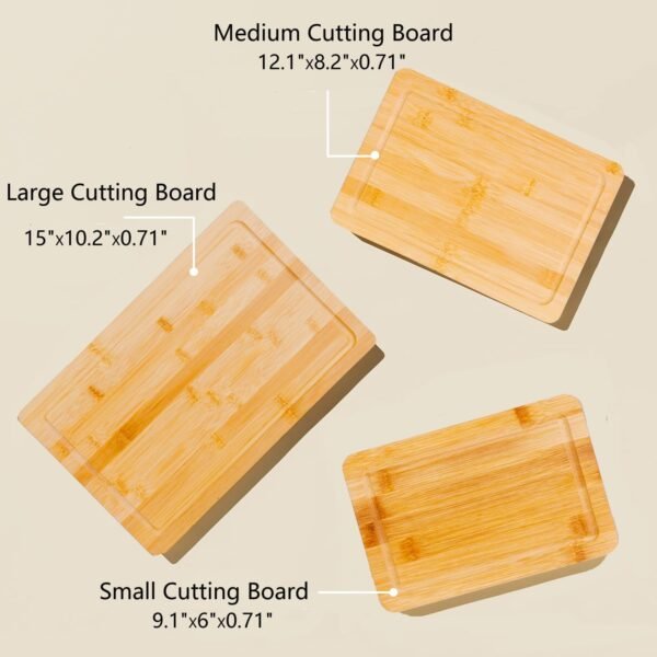 Cutting Boards for Kitchen,Wood Cutting Board Set of 3,Thick Wooden Chopping Board with Holder,Bamboo Cutting Boards Dishwasher Safe, Butcher Block Cutting Board for Meat - Image 4