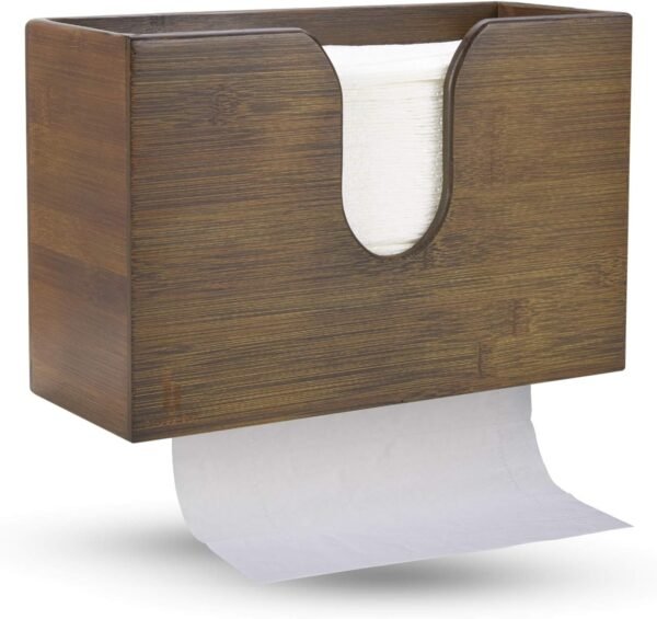 Bamboo Paper Towel Dispenser, Paper Towel Holder for Kitchen Bathroom Toilet of Home and Commercial, Wall Mount or Countertop for Multifold, C Fold, Z fold, Trifold Hand Towels (Vintage Brown)