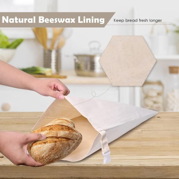 Reusable Bread Bags for Homemade Bread, 2 Pack Cotton Beeswax Bags for Sourdough Bread, XL Bread Storage Bag - Image 2