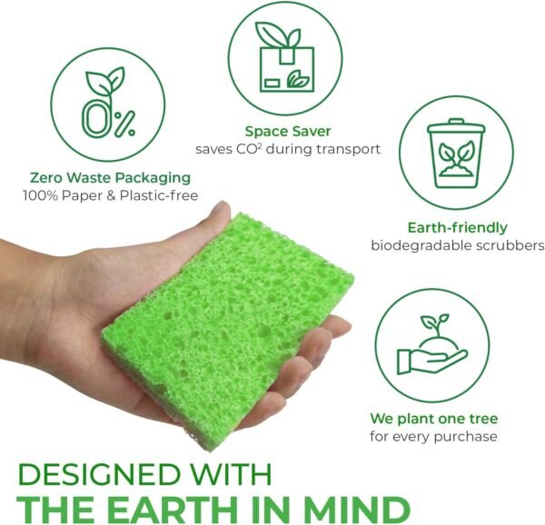 Biodegradable Cellulose Compressed Sponges - Pack of 16 Compostable Sponges Kitchen Pop Up Bulk - Non Scratch Multicolor Natural Dish Sponges - Heavy Duty Multipurpose Eco Friendly Sponges - Image 6