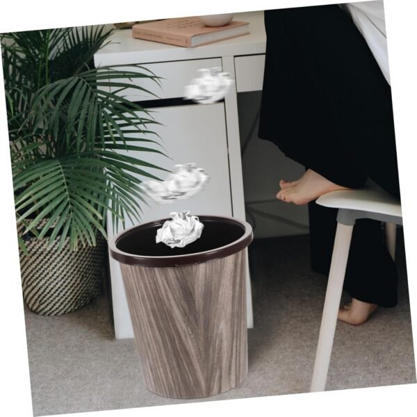 Cabilock Imitation Wood Grain Trash Can Office Garbage Bin White Trash Can Compost Modern Trash Basket Wicker Trash Can Washroom Trash Cans Bathroom Bin Sink Wastebasket Novelty PVC Plastic - Image 3
