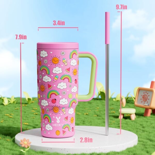 Meoky 24 oz Tumbler with Handle and Straw, 100% Leak-proof Tumbler with Lid and Straw, Insulated Stainless Steel Travel Coffee Mug, Keeps Cold for 24 Hours (Cloud) - Image 6