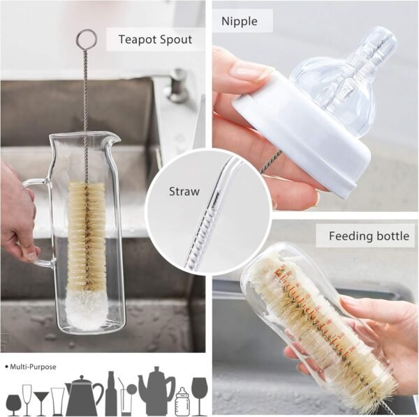 MASTERTOP 9 Pieces Bottle Brush Set - Long Water Bottle and Straw Brush Cleaner BPA Free Bottle Cleaner Brush for Straws Baby Bottle Pipes Coffee Grinder Teapot Narrow Neck Wide Mouth Water Bottles - Image 4
