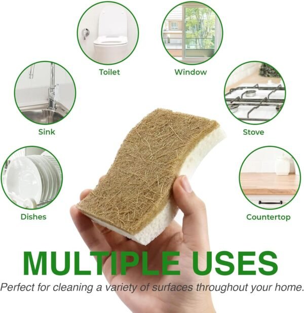 Natural Sponges Kitchen - 6 X-Large Biodegradable Non-Scratch Dish Scrubber, Multipurpose Compostable Sponges for Dishes, Cleaning Scrub Sponge Brush for Dishwashing - Image 5