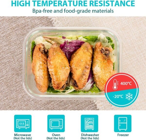 Bayco Glass Food Storage Containers with Lids, [24 Piece] Meal Prep, Airtight Bento Boxes, BPA Free & Leak Proof (12 lids & 12 Containers) - Blue - Image 3