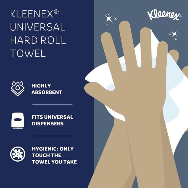 Kleenex® Hard Roll Paper Towels, Bulk (50606), 1.75" Core, with Premium Absorbency Pockets, White (600'/Roll, 6 Rolls/Case, 3,600'/Case) - Image 5