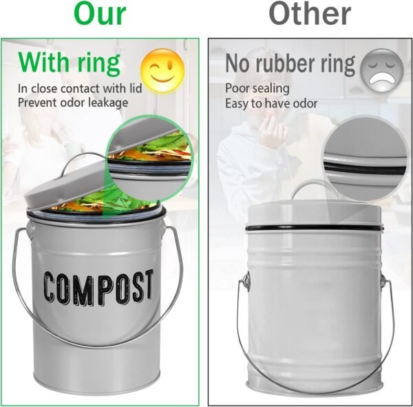 Compost Bin Kitchen Counter, Indoor Compost Bin, Includes Inner Bucket with Sealed Ring Compost Pail, Countertop Compost Bin with Lid, Compost Bucket Compost Container, 1.0 Gallon - Image 4