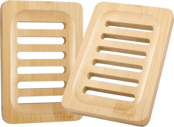Anwenk Bamboo Wooden Soap Dish, Bar Soap Holder Soap Tray for Shower Bathroom Kitchen Sink Drainer - 2 Pack (Natural Color) - Image 6