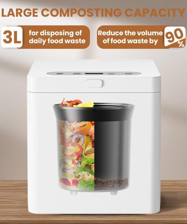 3L Electric Composter, Smart Compost Bin for Kitchen, 3 Modes/Intelligent LED Display/Turn Food Waste into Fertilizer in 4/6 hrs - Image 2