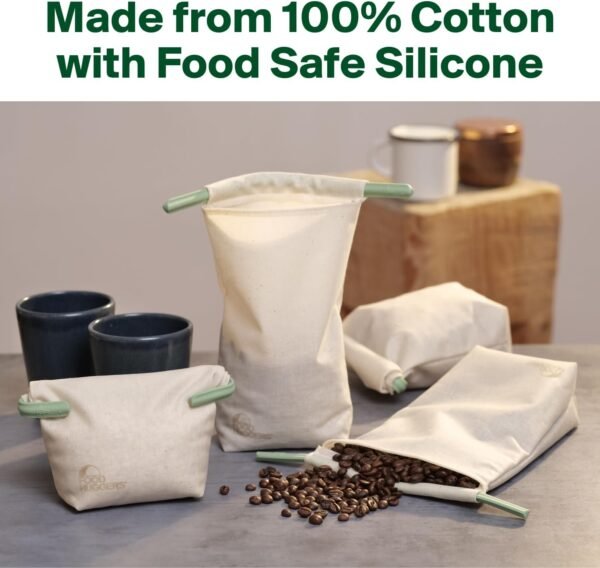 Food Huggers Sustainable Coffee Storage| Bulk Bean Bag | Eco-Friendly, Zero-Waste | BPA-Free, Dishwasher Safe Silicone | Ideal for Groceries, Food | Reusable, Large (1pc) - Image 3