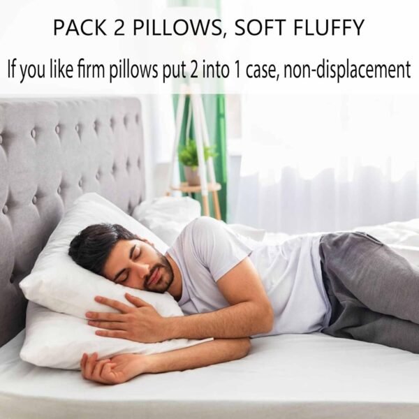 Ultra Thin Flat Soft Bed Pillows Standard Size Set of 2 Pack for Sleeping 20"x26", Hypoallergenic Skin Friendly Machine Washable - Image 5