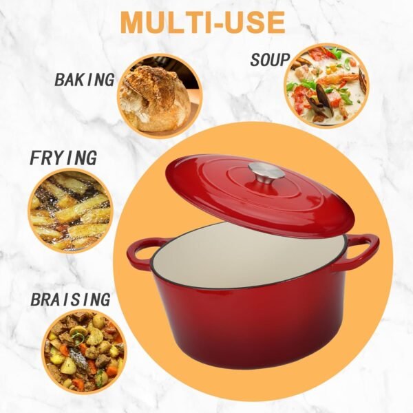 Enameled Cast Iron Dutch Oven Casserole with Lid, 5.5 Quart, Oven Safe up to 500°F - Heavy-Duty, Versatile Cookware for Marinating, Cooking, Baking, Refrigerating, and Serving - Image 5