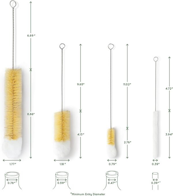 Bambaw Bottle Cleaner Brush Set | 4 Cleaning Brushes | Bottle Brush Cleaner Set | Water Bottle Brush | Bottle Scrubber | Small & Long Bottle Brush for Glass - Soft Cotton Tip to Prevent Scratches - Image 3