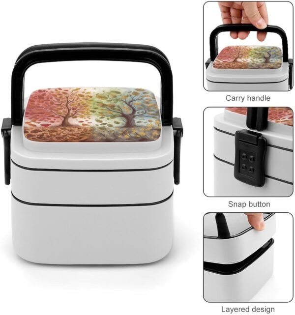 Autumn Naturally Bento Box Adult Lunch Box All-in-One Lunch Containers with Removable Compartments Double Layer Bento Lunch Box with Spoon And Handle Stackable Lunchbox - Image 5