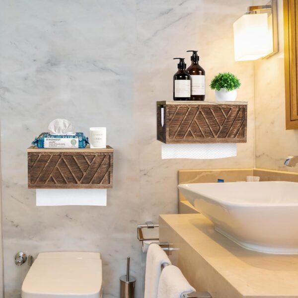 Set of 2 Paper Towel Dispenser Wall Mount, Paper Towel Holder Wall Mounted with Lid, Solid Wood Commercial C-Fold, Z-Fold, Trifold Hand Paper Towel Holder Hand Towel Holder for Bathroom Kitchen Decor - Image 2