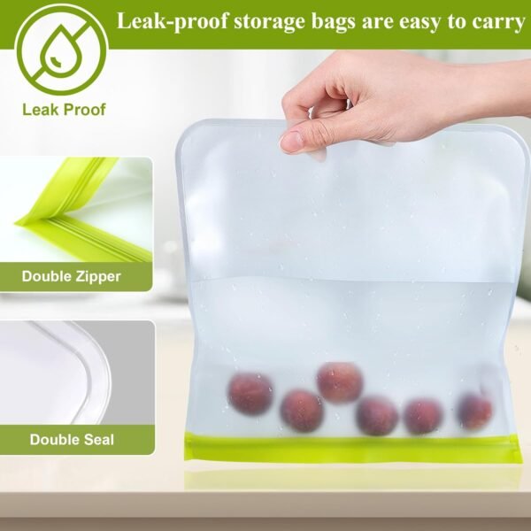 8 Pack Silicone Bags Reusable Storage Silicone Ziplock Bags-3 Reusable Gallon Freezer bags 3 Reusable Sandwich Bags 2 Reusable Snack Bags, Leakproof Reusable Food Storage Bags Containers for Home Work - Image 4