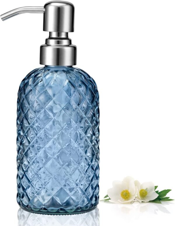 12oz Kitchen Glass Soap Bottle, Bathroom Soap Dispenser, 304 Rustproof Stainless Steel Pump, Refillable Liquid Glass Soap Dispenser Hand sanitizer Dispenser(Blue Grey) - Image 8