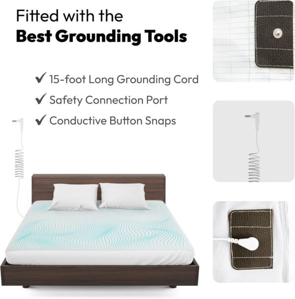 Grounding Fitted Sheets - Queen Size (60" x 80" x 13") Conductive Sheets Cover for Bed 95% Organic Cotton + 5% Silver Fiber-XL Bedsheets - with Cord for Earthing Connected Healthy Sleep (White, Queen) - Image 5