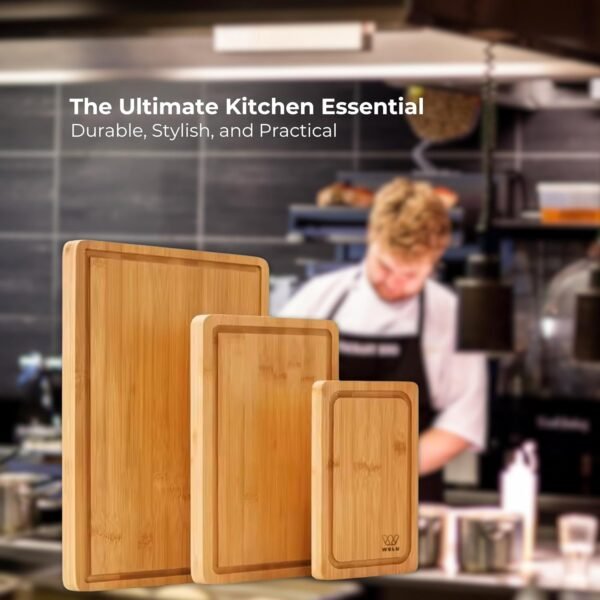 Wooden Cutting Board 3-Piece With 3 Assorted Sizes - Reversible Organic Bamboo Chopping Boards for Kitchen with Juice Grooves For Meal Prep & Serving Gifts. - Image 7