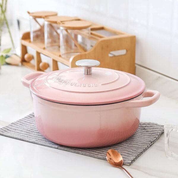 Enameled Cast Iron Covered Dutch Oven with Lid Round Pot for Bread Baking, 7 Quart, Pink - Image 5