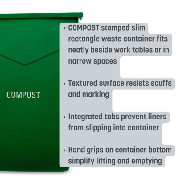 Carlisle FoodService Products 342023CMP09-E TrimLine Plastic Compost Container, 23 Gallon Capacity, 1 Pack, Green - Image 5
