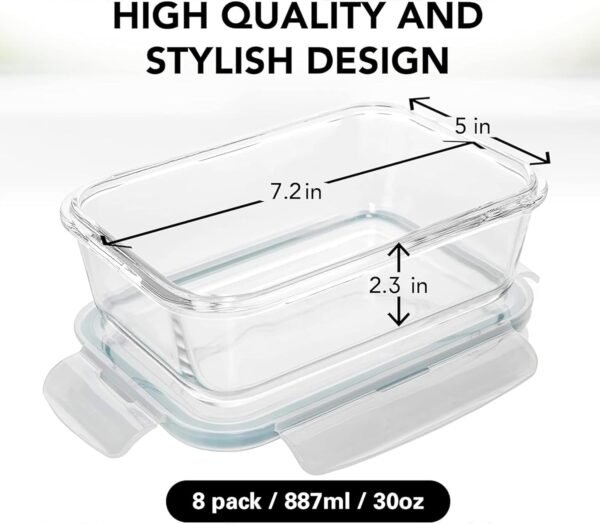 Glass Food Storage Containers with Lids 30 Oz 16 Pc (Set of 8) Airtight Large Reusable Leak Proof BPA Free Food Prep Containers Freezer to Oven Safe - Image 4