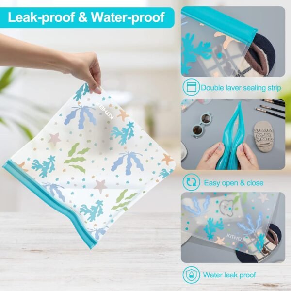 Reusable Freezer Gallon bags 12 PACK Extra Large Reusable Freezer Bags BPA Free Leakproof Plastic Bags Reusable Food Storage Bags Silicone Kids Snack Bags Reusable Ziplock Bags for Meal Prep, Travel - Image 6