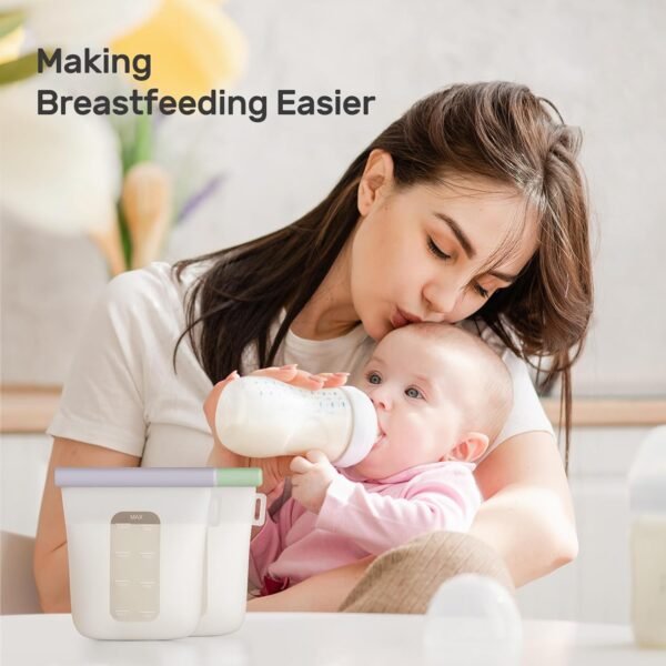 Nuliie 7 Pcs Silicone Breastmilk Storage Bags Reusable, 8oz/240ml Double Leak-Proof Breastmilk Freezer Bags, BPA Free Self-Standing Milk Bags for Breastfeeding, Baby Food Pouches - Image 7