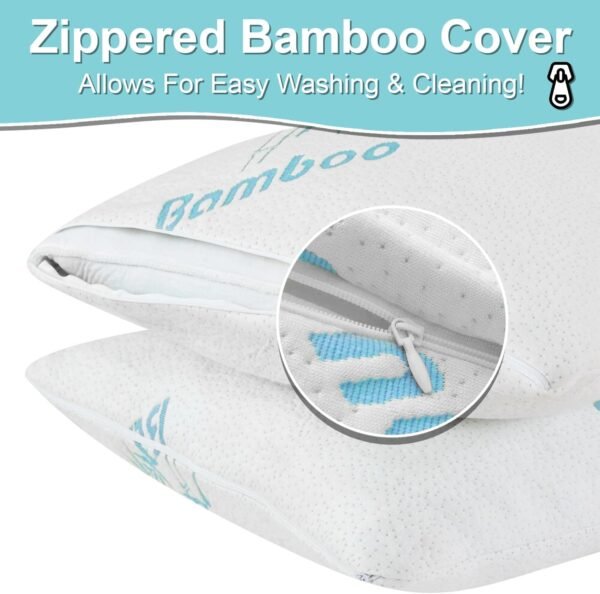 Cool Rayon of Bamboo Pillows 2 Pack King Size (20"x36") for Sleeping, Soft Shredded Adjustable Memory Foam Washable Zippered Breathable Cover, Relieves Neck Pain Asthma for Back/Stomach/Side Sleeper - Image 6
