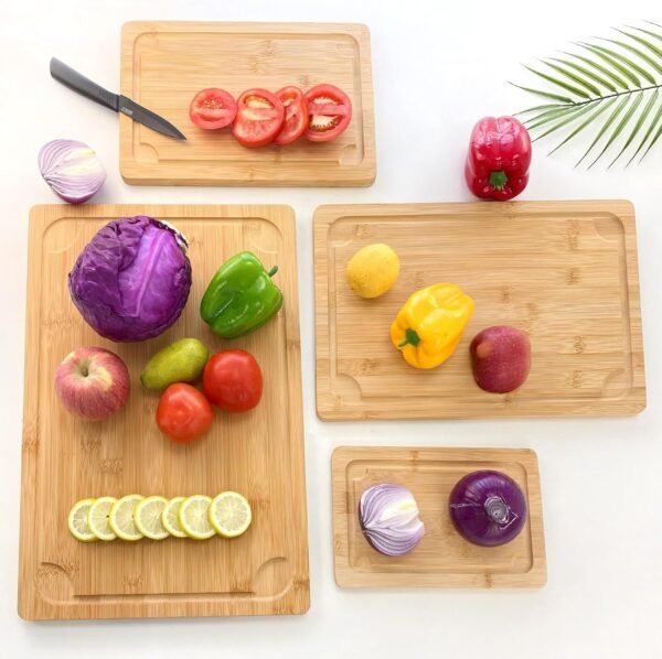4 Piece Extra Large Bamboo Cutting Board Set For Kitch, Heave Duty Wood Cutting Board With Juice Groove Pre Oiled Chopping Board Set For Meat Vegetable Fruits - Image 7