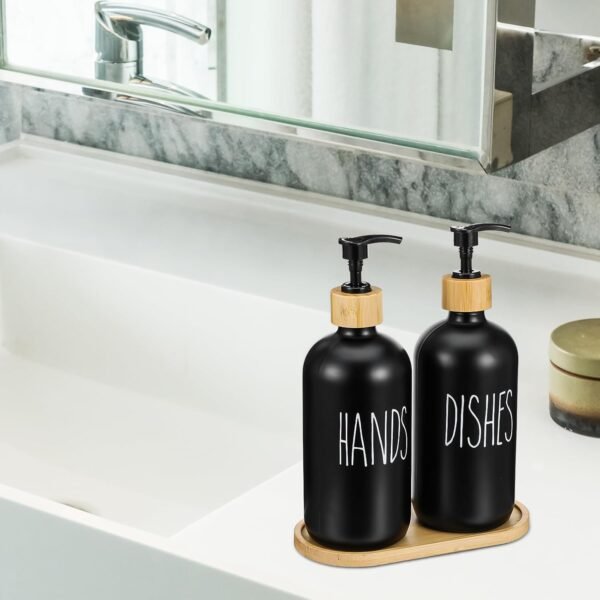 Black Soap Dispenser Set, Contains Dish Soap Dispenser and Hand Soap Dispenser. Glass Soap Dispenser with Stainless Steel Pump, Perfect for Kitchen Decor and Accessories - Black - Image 4
