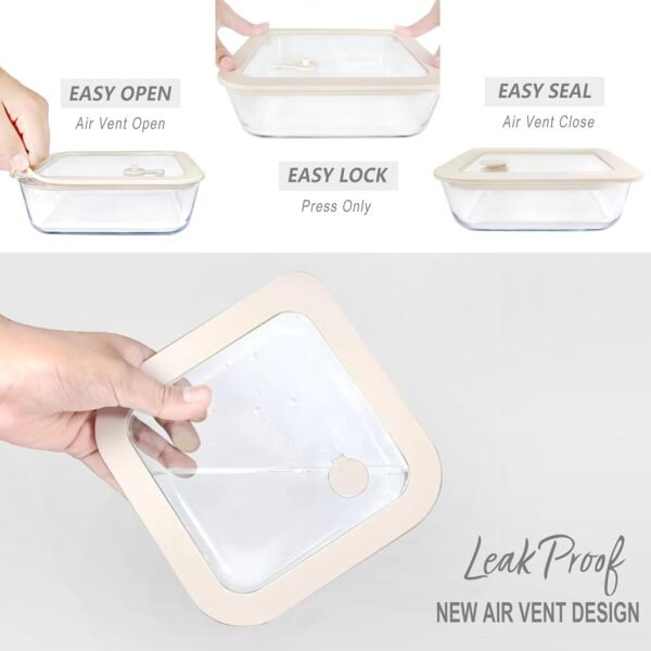Urban Green Glass Food Container Set with Glass Lid, 3 Pack, Glass Containers with Silicone Framed Glass Lid, Airtight, LeakProof, 100% Plastic Free, Glass Meal Prep Containers (White Color) - Image 2