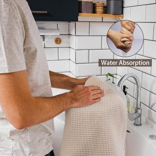 4 Pcs Quick Drying Dish Towels, 100% Cotton Dish Cloth, Quick Drying Waffle Weave Kitchen Towels Dish Rags (Beige, 13×28) - Image 4