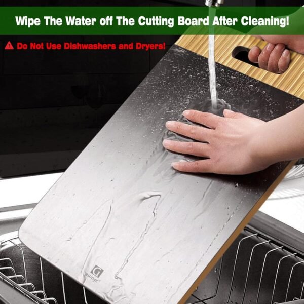 Cutting Board Double Sided, Size 15.5”×11”, Bamboo Cutting Board and Food-Grade 304 Stainless Steel Cutting Board for Kitchen, Easy to Clean (Style 1) - Image 7