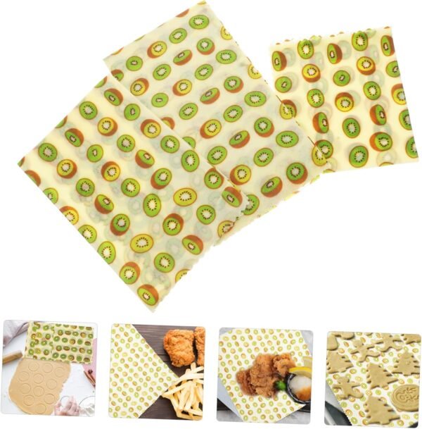 SHOWERORO Reusable Beeswax Wraps 3pcs Beeswax Organic Food Kiwi Fruit Supplies Reusable Food Wraps Food Wrapping Cloth Beeswax Cloth Beeswax Food Wraps Sandwich Cotton - Image 5