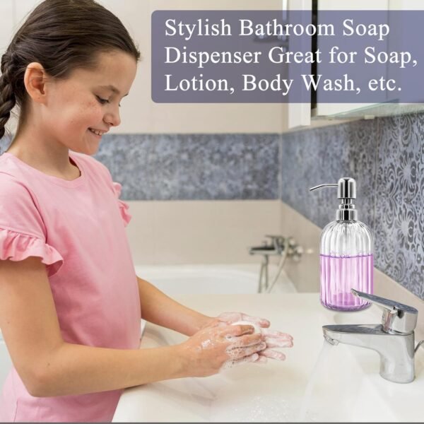 Soap Dispenser - 2 Pack 14 Oz Glass Soap Dispenser with Rust Proof Stainless Steel Pump, Refillable Liquid Bottle Dispenser, Premium Hand Jar Dispenser for Bathroom, Kitchen, Countertop (Transparent) - Image 5