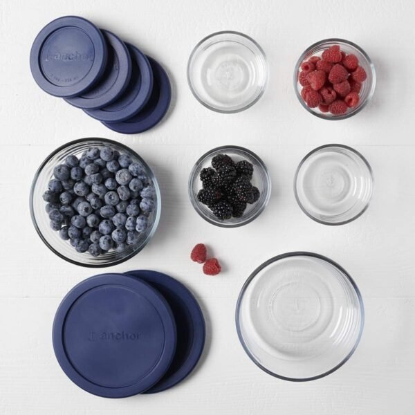 Anchor Hocking 12 Piece Glass Storage Containers with Lids (6 Glass Food Storage Containers & 6 Navy Blue SnugFit Lids) - Image 5