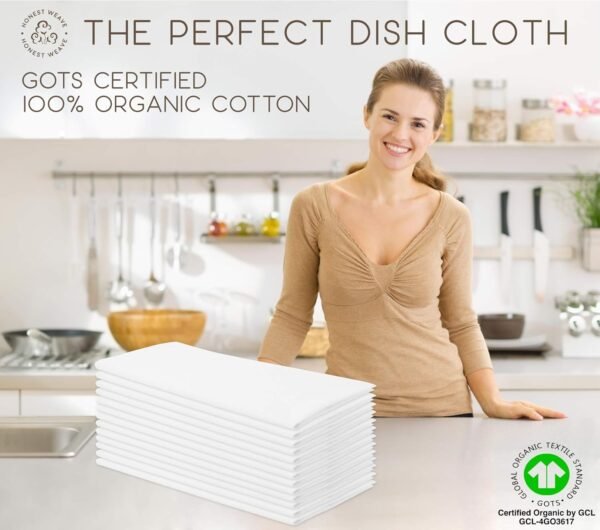 GOTS Certified 100% Organic Flour Sack Cotton Kitchen Hand and Dish Towel Sets - Extra Large 27x27 inches, Fully Hemmed, 12-Pack, Natural Tan - Image 5