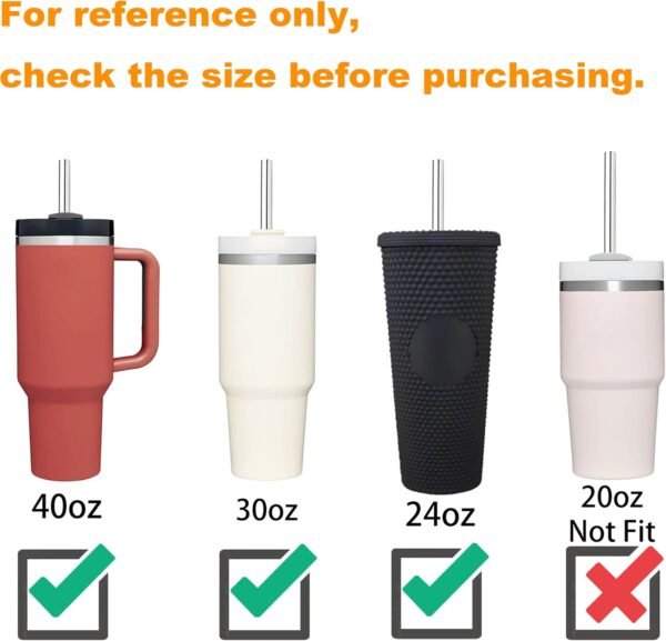 6 PCS Metal Straws Reusable with Silicone Tip and Cleaning Brush, Stainless Steel Straws Replacement for 40 oz Stanley Tumbler and 24 oz Cup (8mm Sliver) - Image 7