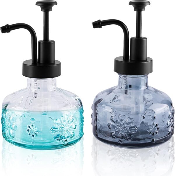 2 Pack Glass Soap Dispenser, Refillable Hand Soap Dispenser with Matte Black Shampoo Lotion Pump for Bathroom and Kitchen Countertop (Black & White)