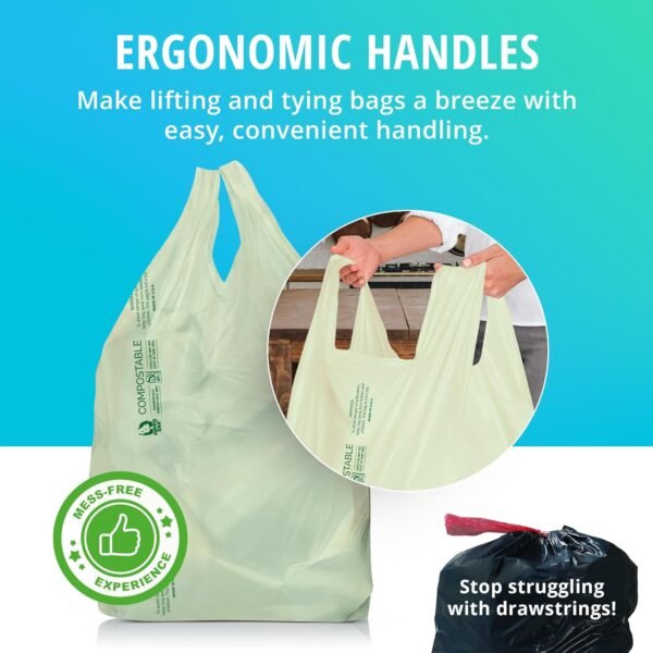 Hippo Sak - 13 Gallon Tall Kitchen Compostable Bags with Ergonomic Handles - Reinforced Bottom and Leak Proof Bags (45 Count) - Image 4