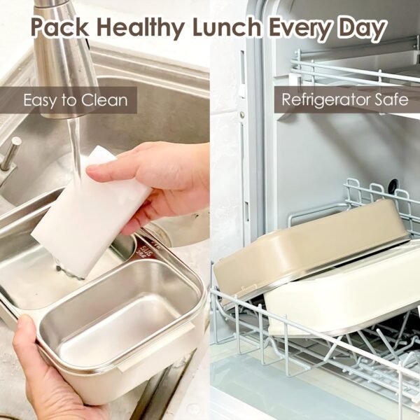 Lille Home Stainless Steel Bento Lunch Box – 2-Compartment Steel Lunch Box for Adults, Leakproof Lunch Containers, Includes Carry Handle, Lunch Bag, and Cutlery Set, BPA Free - Image 5