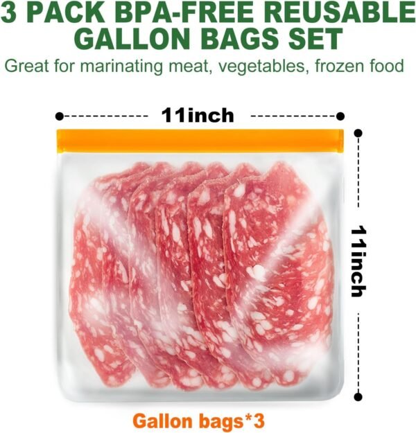 Gallon Freezer Bags, Reusable Ziplock Bags Silicone Bags Reusable Food Storage Bags, Large Zip Lock Bags Gallon, Lunch Home Fridge Kitchen Organization Storage Meal Prep Freezer Containers Sets - Image 2