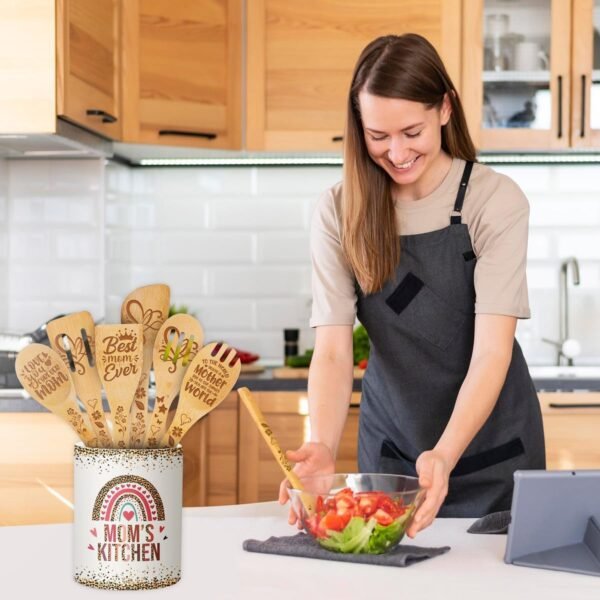 Cooking Utensils Set, Mom No Matter How Hard Life Gets Ugly Children, Grandparents Day Gift, Utensil Holder & 6 Wooden Spoons Cooking Gifts For Mom, Kitchen Gifts For Mom, Silverware Holder - Image 5