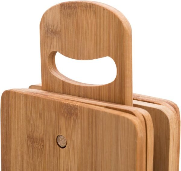 THY COLLECTIBLES Set of 6 Small Bamboo Cutting Boards with Holder Stand - Kitchen Chopping Board Serving Tray for Bread Meat Cheese Fruit and Vegetables (8.75" x 5.5") - Image 7
