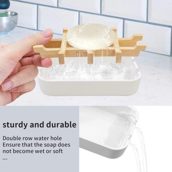 2 Pack Bamboo Soap Dishes Set - Self-Draining, Detachable, Easy to Clean Soap Holders for Bathroom and Kitchen, Ideal for Shower, Bathtub, Sink (White) - Image 4