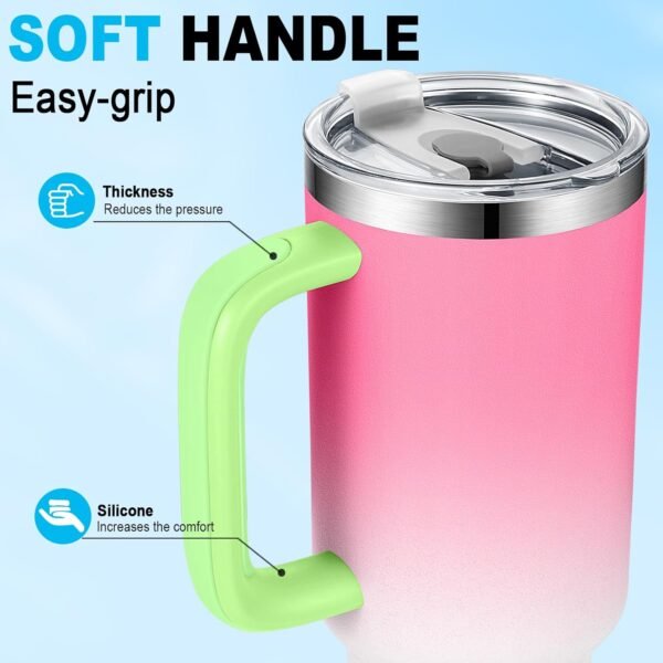Sursip 40 oz Insulated Tumbler with Handle and Straw-Stainless Steel Vacuum Insulated Mug,Gifts for Women Men Him Her,Iced Tea or Coffee,Drinks Cold up to 24 Hours,Fit Car Holder-Pink&White - Image 3