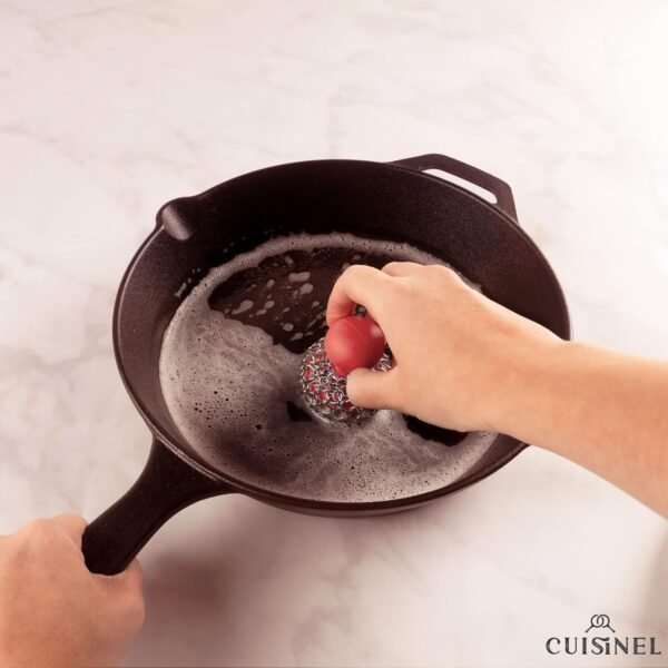 Cuisinel Cast Iron Chainmail Scrubber + Pan Scraper - The Patented Original Ergonomic Stainless & Silicone Pot & Skillet Cleaner - Premium Food-Safe Design - Easy Clean Dishwasher Safe Cookware Sponge - Image 7