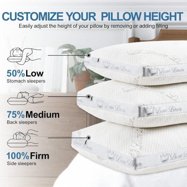 Standard Pillows Set of 2, Shredded Memory Foam Pillows, Adjustable Bed Pillow for Sleeping, 18"x26"Organic Cotton Bed Pillows for Side, Back, Stomach Sleepers - Image 3